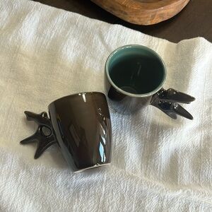 Deer Antler espresso Cups ceramic Caribou coffee company 2015 collectible set/2